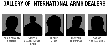 Graphic showing silhouettes of five arms dealers including Jean Bernard Lasnaud