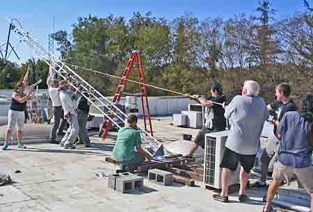 Volunteers for KDRT in Davis, Calif., had to erect a new antenna after a full-power station encroached on their LPFM’s frequency. (Photo: Davis Media Access.)