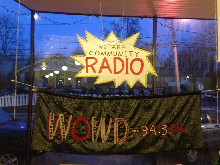 A banner promotes WOWD, a new low-power FM radio station coming to Takoma Park, Md. (Photo: Mike Janssen, Current)