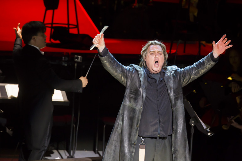 Alan Gilbert conducts the New York Philharmonic performing Sondheim's Sweeney Todd with Bryn Terfel and Emma Thompson at Avery Fisher Hall, 3/5/14. Photo by Chris Lee