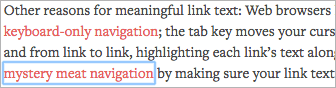 Keyboard navigation to bring links in focus