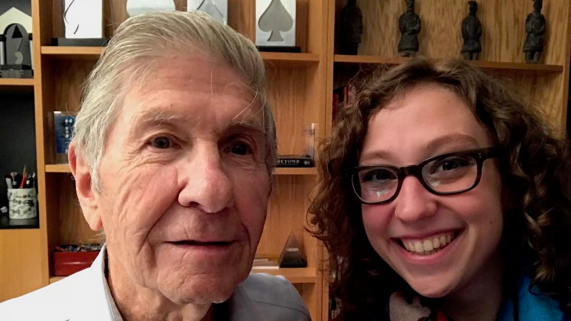 Alvin Perlmutter and Sasha Schecter pose for a selfie