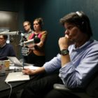 "Texas Standard" host David Brown listens back to a segment.