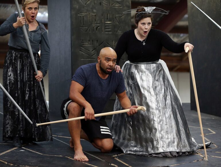 Bonaventure Allan-Moetaua portrays Monostatos in a 2016 rehearsal of the New Zealand Opera's production of "The Magic Flute."