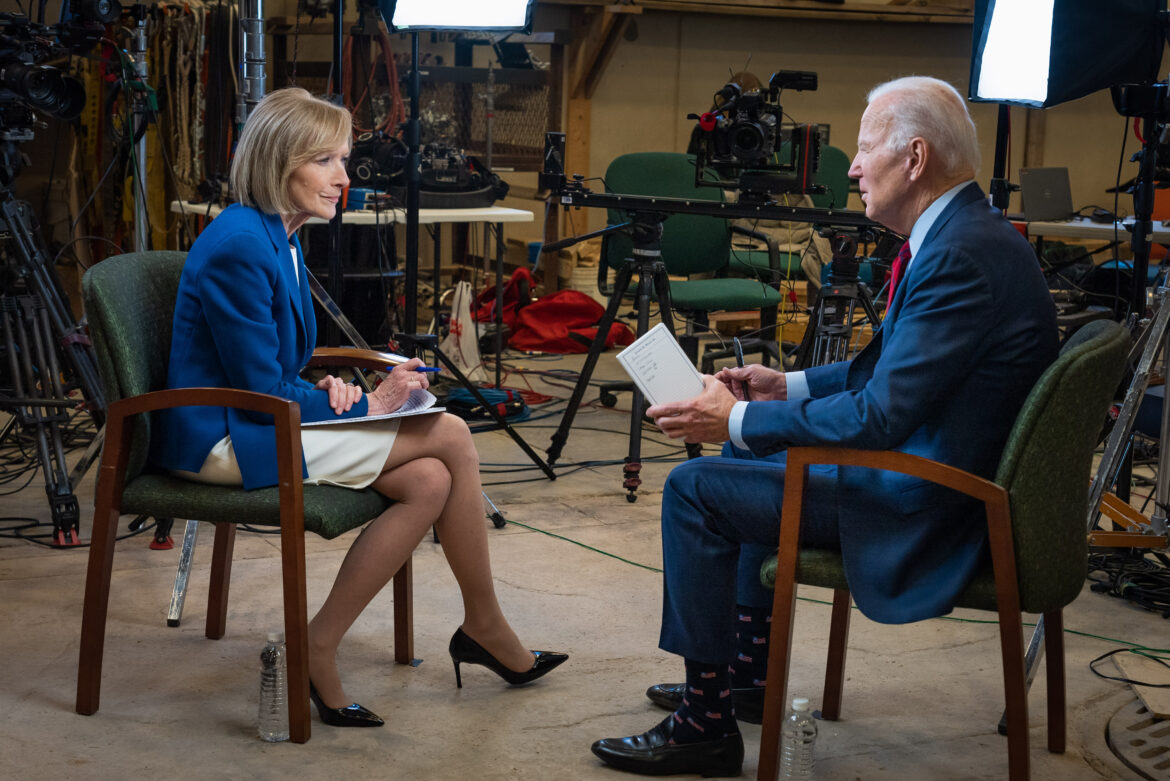 Judy Woodruff interviewing Joe Biden for the first installment of "America at a Crossroads."