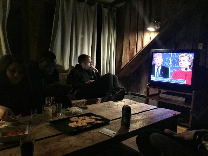 Transom Story Workshop students watching the 2016 election unfold.
