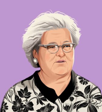 Illustration of Della Reuther, a Chicago homemaker and activist.