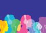 Illustration of overlapping colorful silhouettes of people wearing headphones or earbuds, set against a solid dark blue background.
