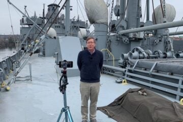 Johns Hopkins, director of Baltimore Heritage, on board the S.S. John W. Brown Liberty Ship.