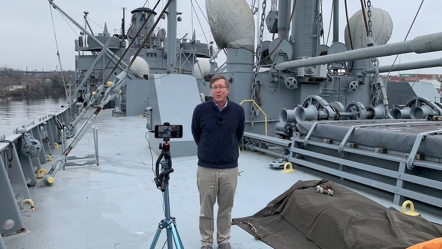 Johns Hopkins, director of Baltimore Heritage, on board the S.S. John W. Brown Liberty Ship.