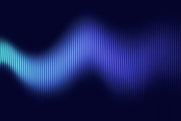 Abstract digital illustration of a glowing blue and purple audio waveform made of vertical lines against a dark background, suggesting sound transmission or digital audio signals.