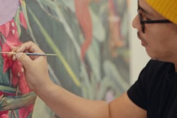 Visual artist Patrick Martinez working in his studio.