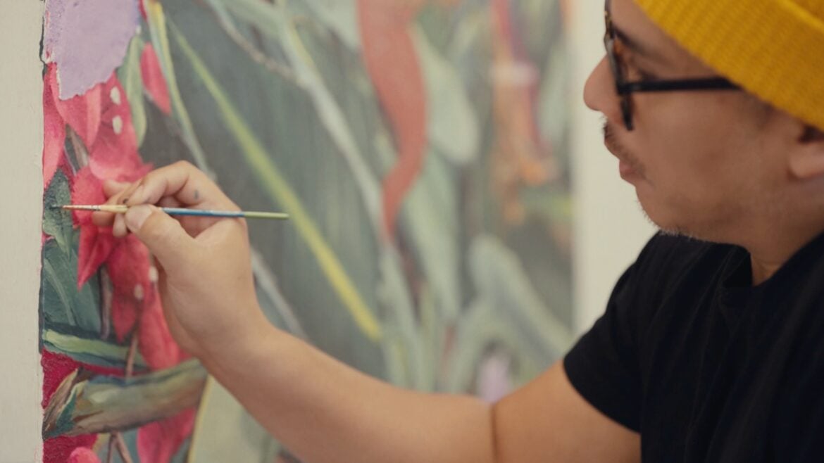 Visual artist Patrick Martinez working in his studio.