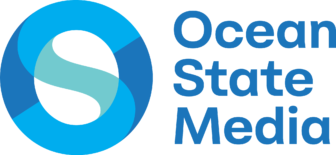 Logo for Ocean State Media featuring a stylized circular blue and teal emblem with an abstract “S” shape in the center, alongside the words “Ocean State Media” in blue text.