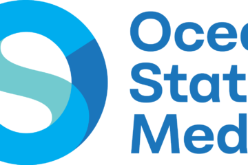 Logo for Ocean State Media featuring a stylized circular blue and teal emblem with an abstract “S” shape in the center, alongside the words “Ocean State Media” in blue text.