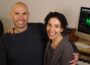 Picture of Eric Shimelonis and Rebecca Sheir embracing and smiling