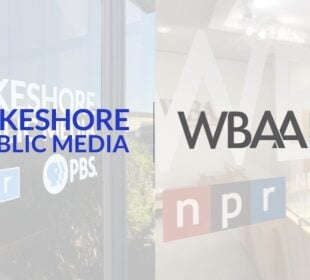 Image with the logos of Lakeshore Public Media on the left and WBAA on the right