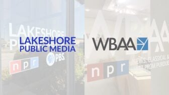 Image with the logos of Lakeshore Public Media on the left and WBAA on the right