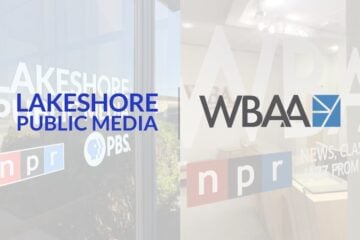 Image with the logos of Lakeshore Public Media on the left and WBAA on the right