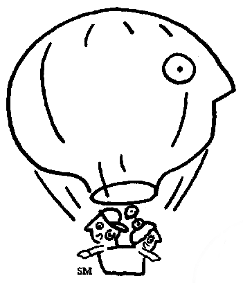 PBS's cartoon P-Pals riding in a balloon