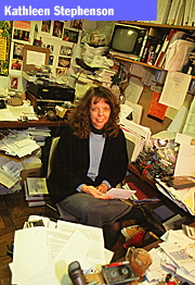 Kathleen Stephenson in her office at KBOO