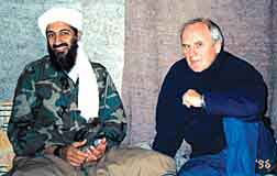 Osama Bin Laden interviewed in 1996 by Gwynne Roberts, right