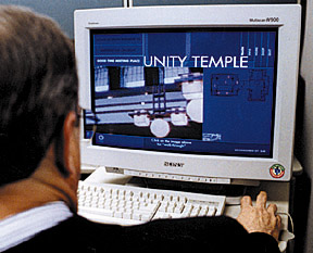 User tours Wright's Unity Temple on screen