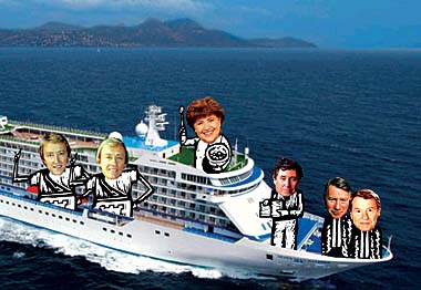 The Keno brothers, Esposito, Fanning, MacNeil and Lehrer in collage with the ship.