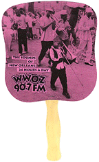Purple fan publicizing WWOZ, New Orleans