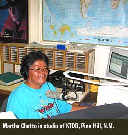 Martha Chatto in studio of KTDB, Pine Hill, N.M.