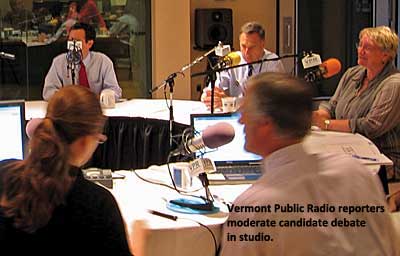 Primary candidates debate in performance studio at Vermont Public Radio