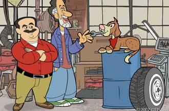 Animated versions Ray and Tom Magliozzi in a garage