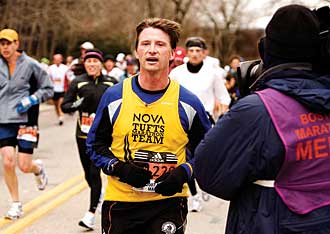 Jonathan Bush, a Team Nova member and nephew of the president, runs the Boston Marathon