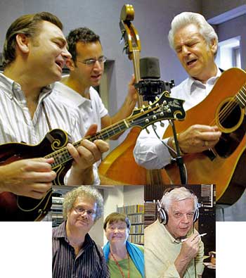 Bluegrass trio in photo above, three deejays below